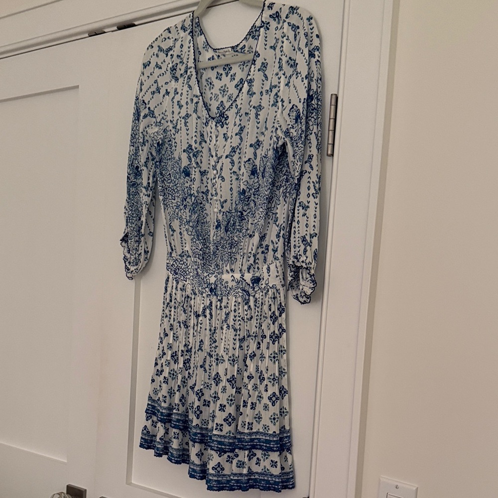 Poupette St. Barth Blue and White Long Sleeve Mini Dress
